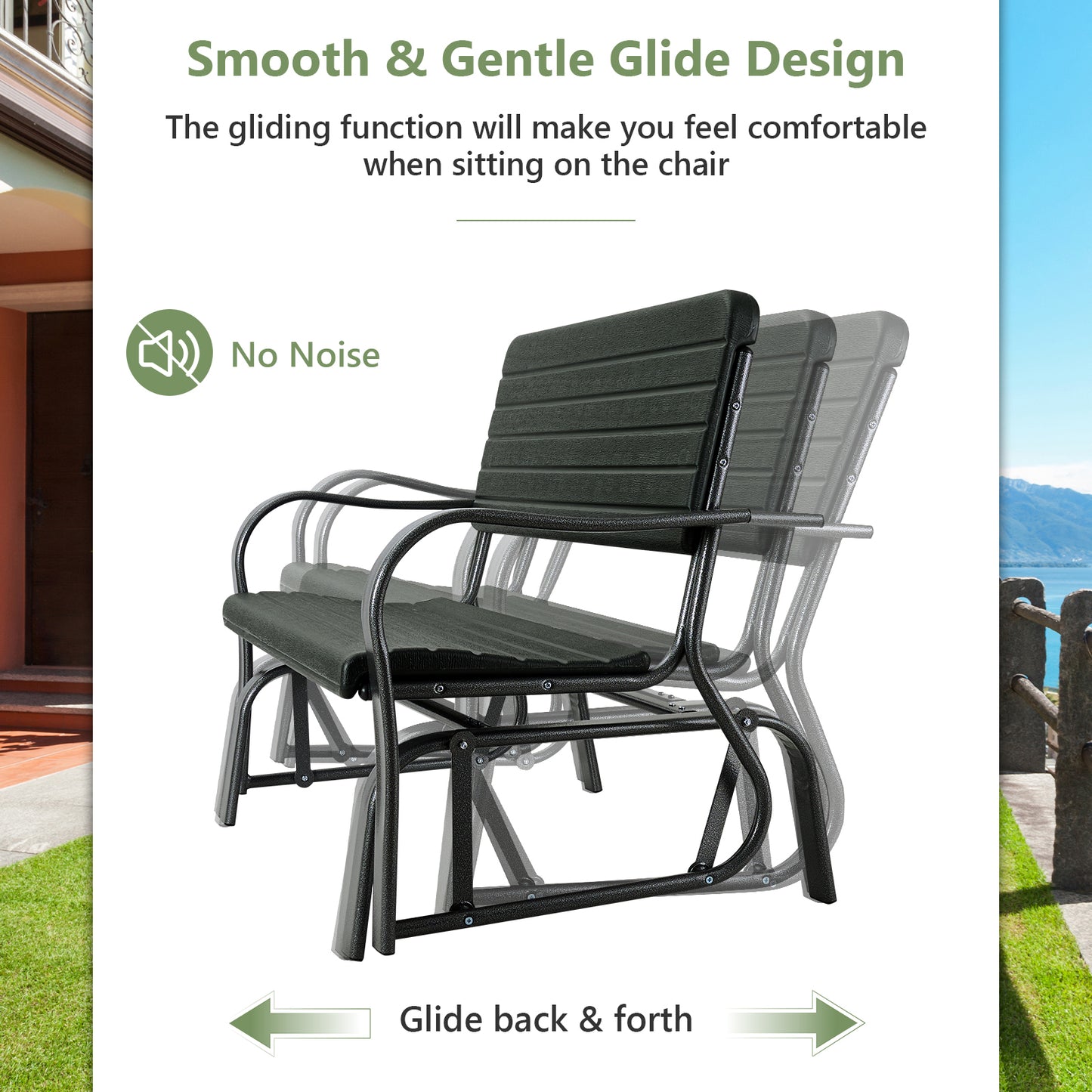 2-Seat Porch Glider, HDPE Back Seat, Steel Frame, Black Patio Rocking Chairs & Gliders at Gallery Canada