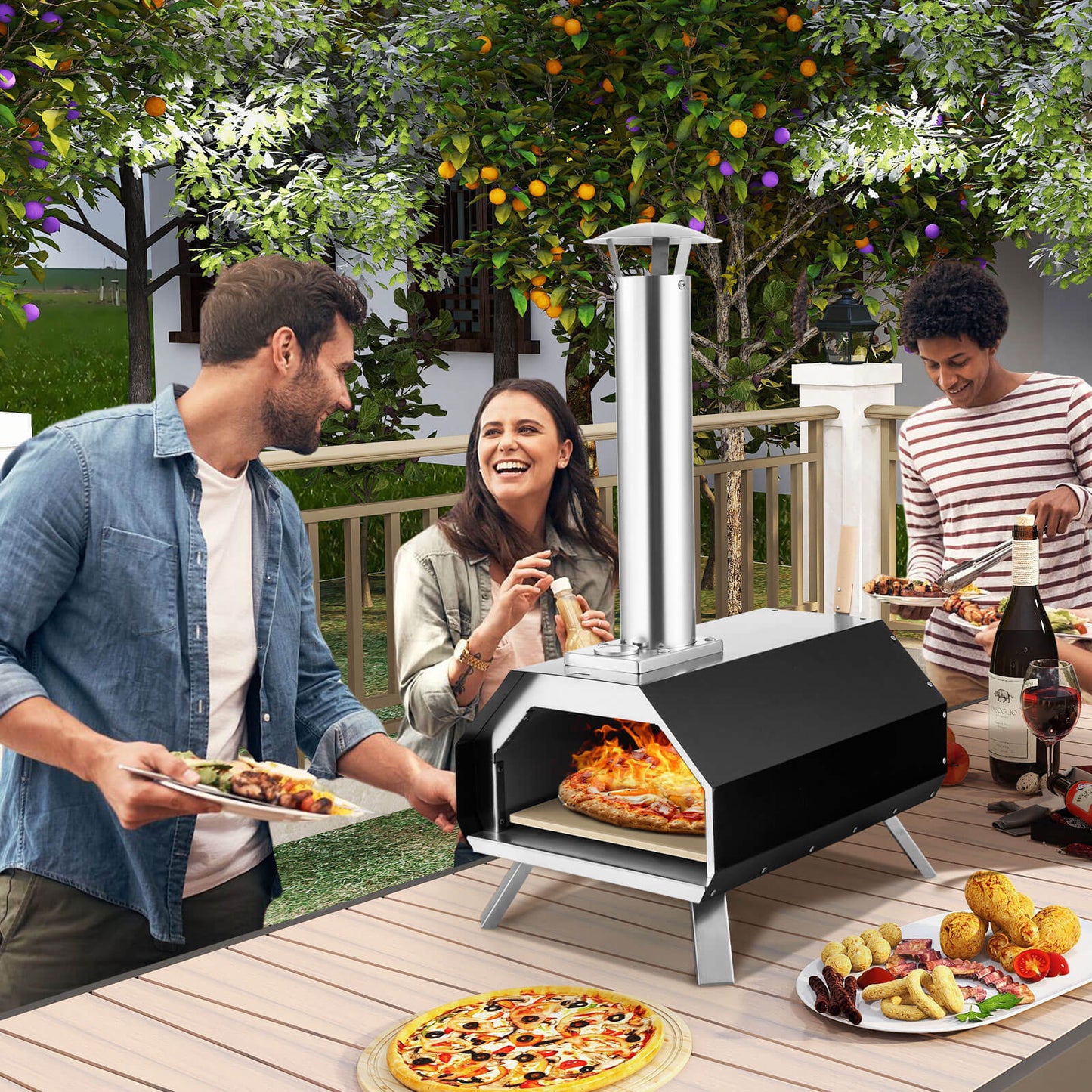 Outdoor Pizza Oven with Stone, Foldable Legs, Black Outdoor Grills at Gallery Canada