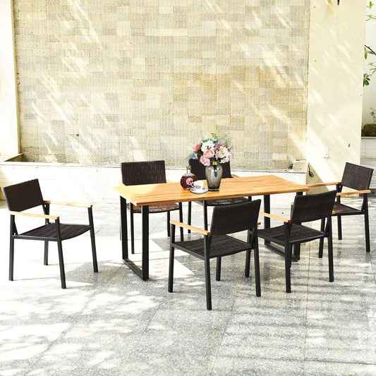 7 Piece Outdoor Dining Set, Large Acacia Wood Table Top, Natural Patio Dining Sets Natural at Gallery Canada