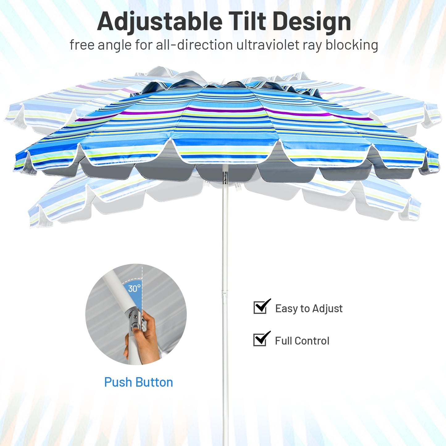 8FT Portable Beach Umbrella, With Sand Anchor and Tilt, Blue Outdoor Umbrellas at Gallery Canada
