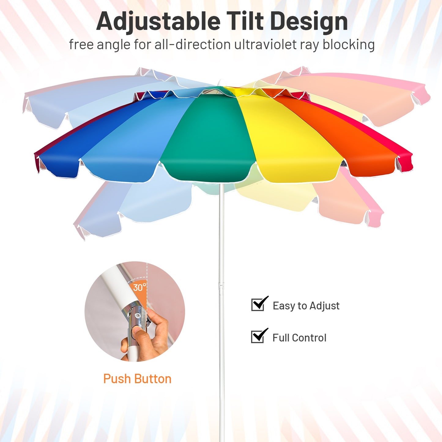 8FT Portable Beach Umbrella, Sand Anchor, Tilt Mechanism, Multicolor Outdoor Umbrellas at Gallery Canada