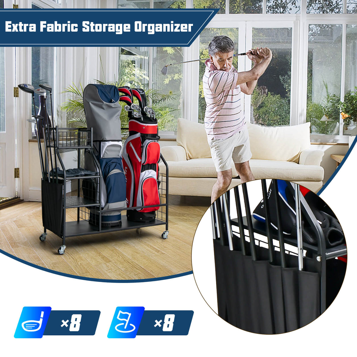 Double Golf Bag Organizer, Lockable Wheels, Black Golf at Gallery Canada