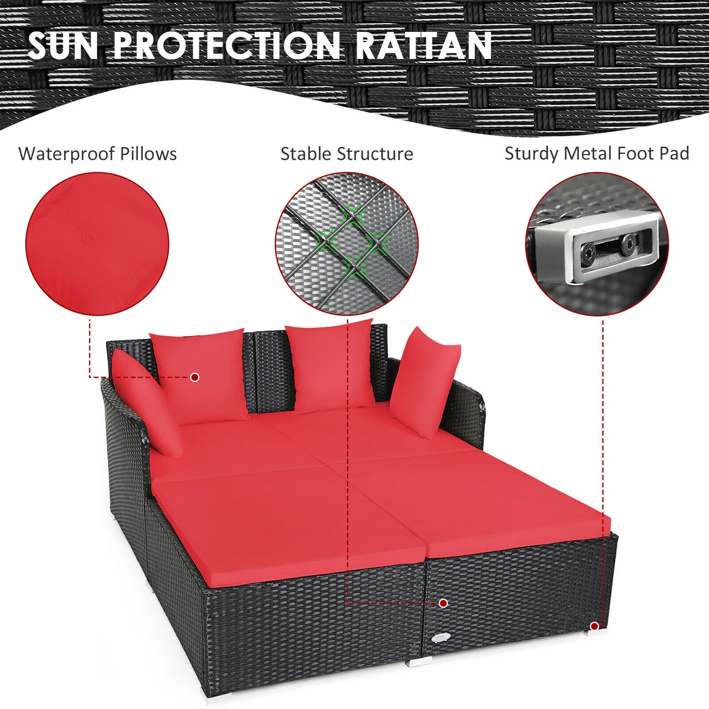 Outdoor Rattan Daybed With Upholstered Cushions, Red Outdoor Sectionals at Gallery Canada