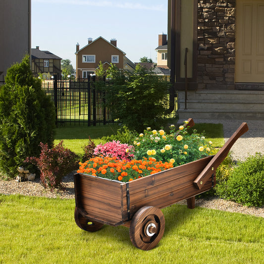 Wooden Wagon Planter Box With Wheels, Handles, Drainage Hole, Rustic Brown Raised Garden Beds Rustic Brown at Gallery Canada