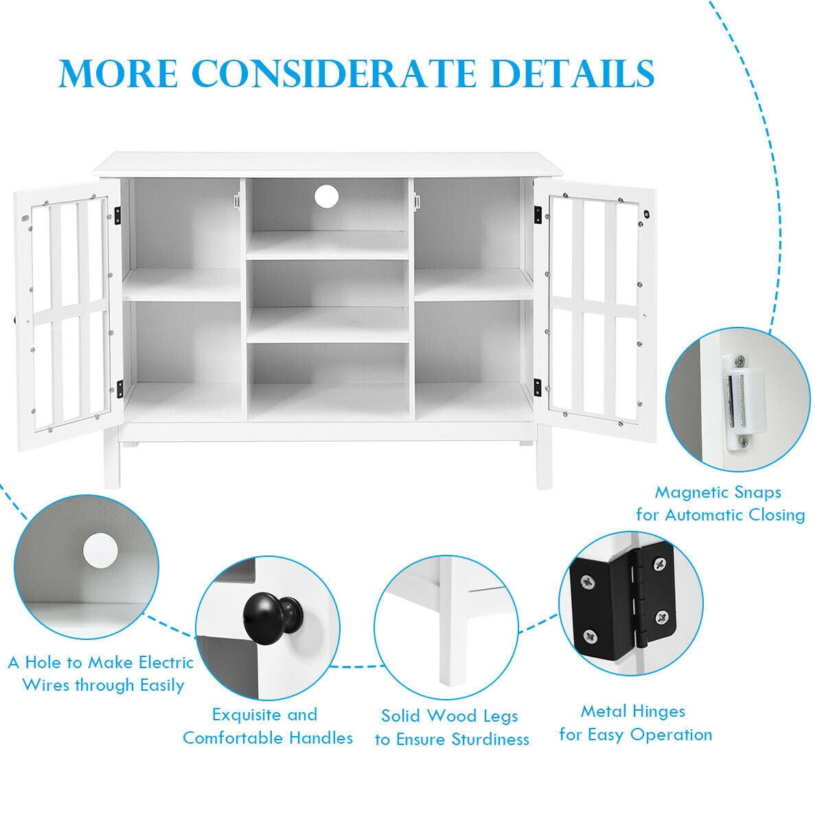 Wooden TV Stand Console Cabinet, 50 Inch, White Entertainment Centers & TV Stands at Gallery Canada