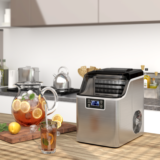 Electric Countertop Ice Maker with Scoop and Basket, Silver Ice Makers Silver at Gallery Canada