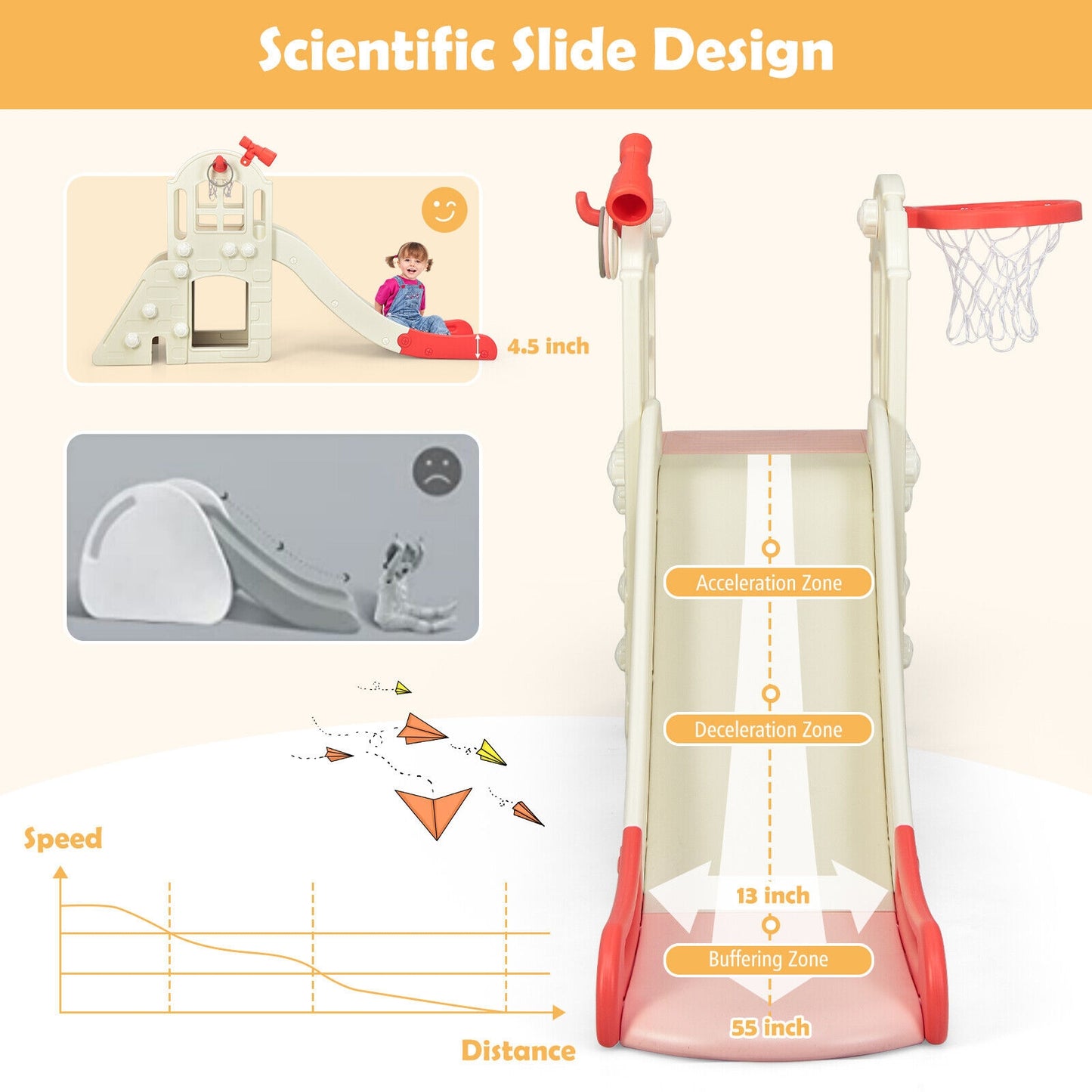 6-In-1 Large Kids Climber Slide Playset, Pink Climbers & Slides at Gallery Canada
