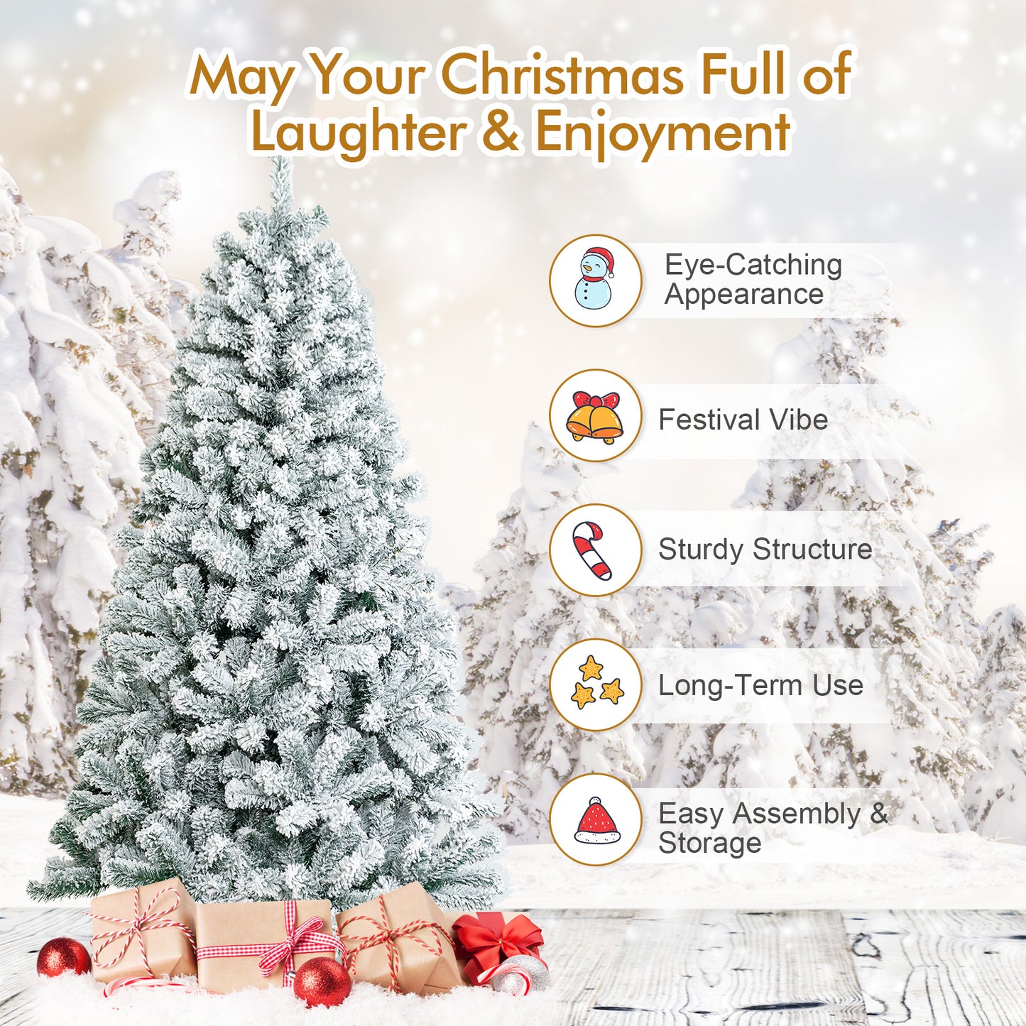 6 Feet Artificial Flocked Christmas Tree, Metal Stand, White Christmas Tree at Gallery Canada