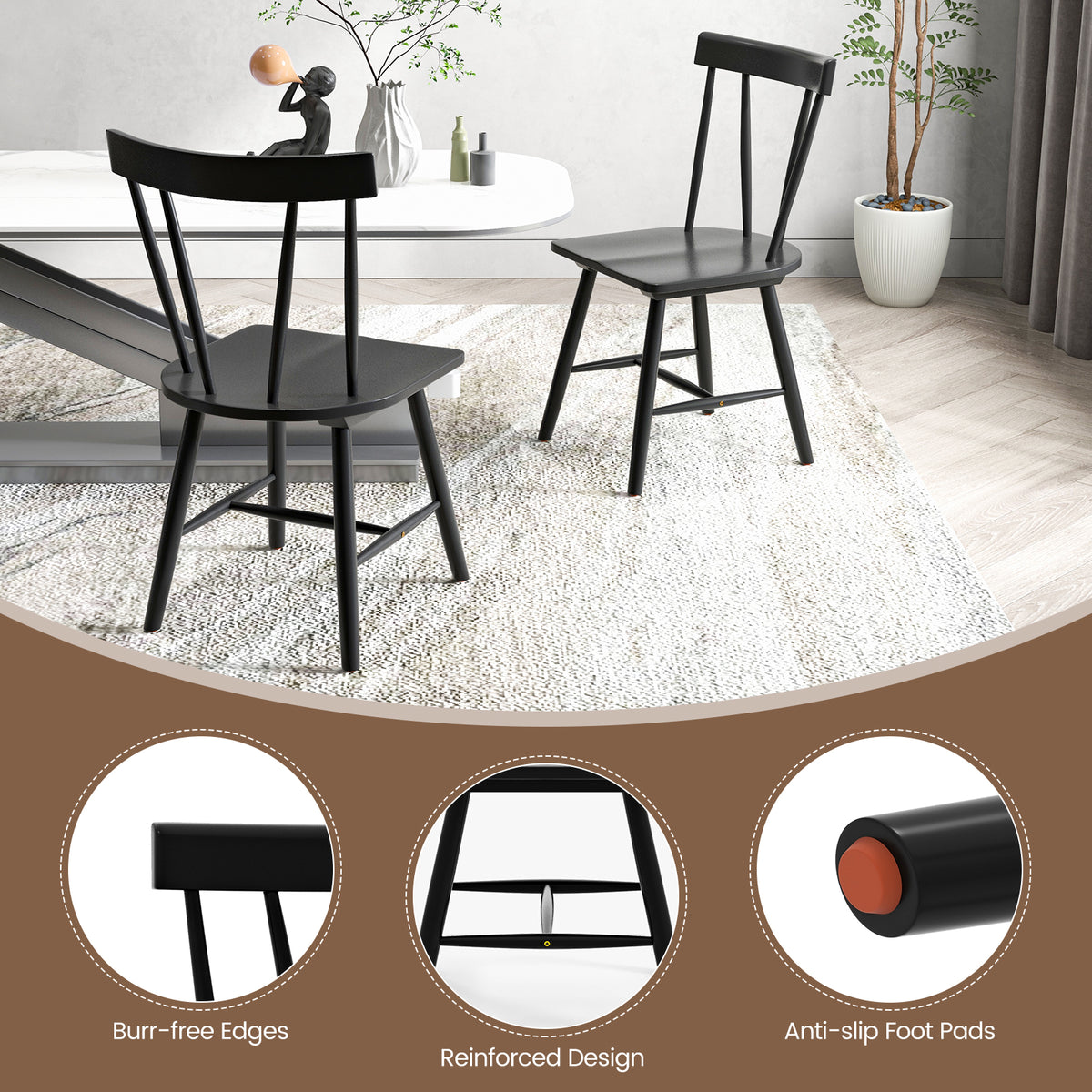 Windsor Style Armless Chair, Solid Rubber Wood Frame, Black Chairs at Gallery Canada
