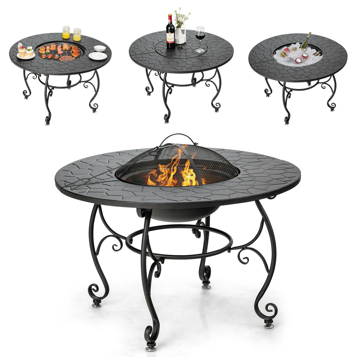 35.5 Feet Patio Fire Pit Dining Table, With BBQ Grate, Black Fire Pits at Gallery Canada