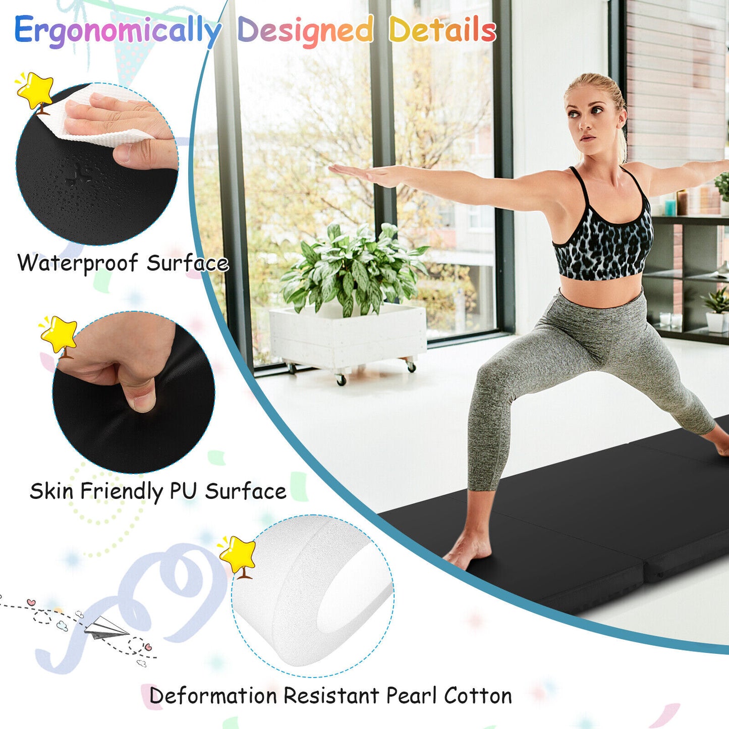 6 x 2 FT Tri-Fold Gym Mat with Handles and Removable Zippered Cover, Black Yoga & Gym Mats at Gallery Canada