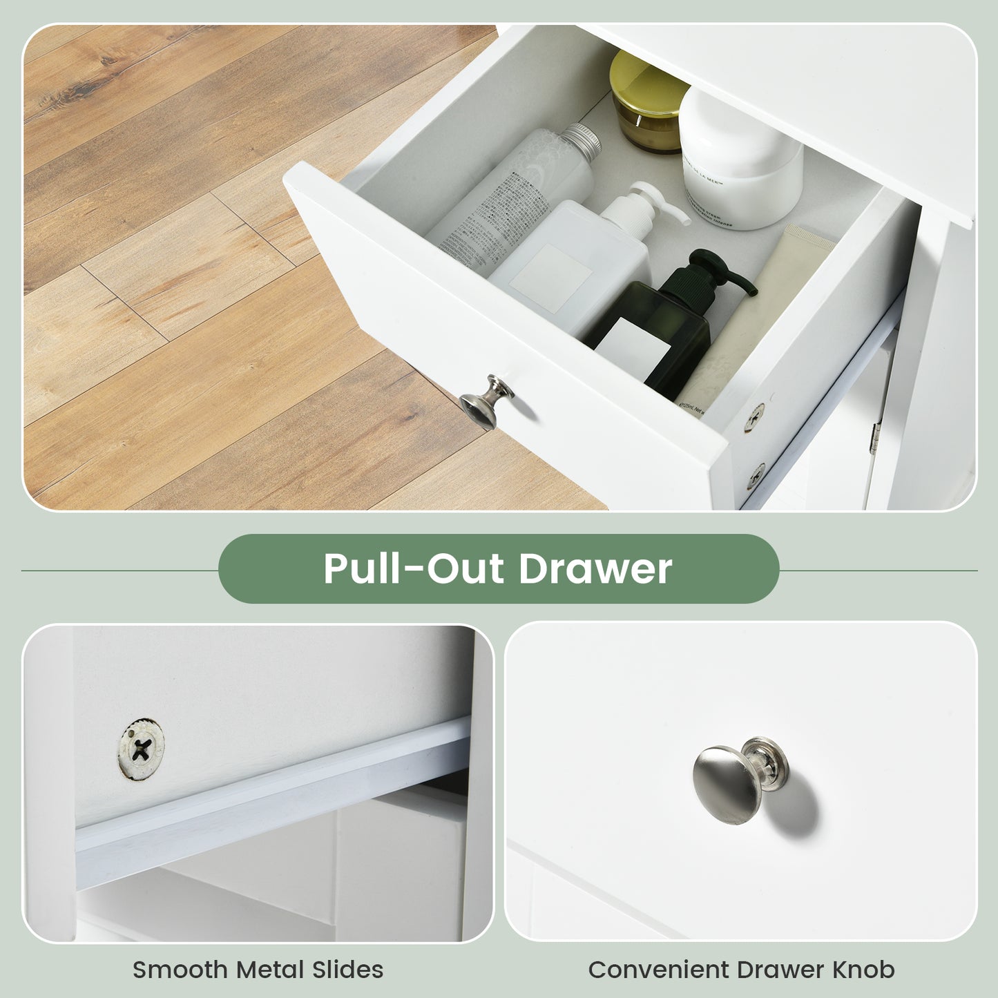 Wooden Bathroom Floor Storage Cabinet, Drawer And Shutter Door, White Floor Cabinets at Gallery Canada