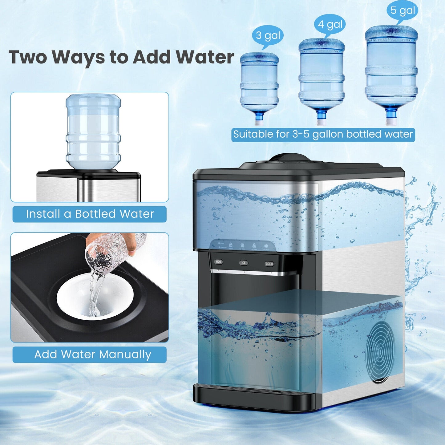 3-In-1 Water Cooler Dispenser With Ice Maker, 3 Temperature Settings, Silver Water Dispensers at Gallery Canada