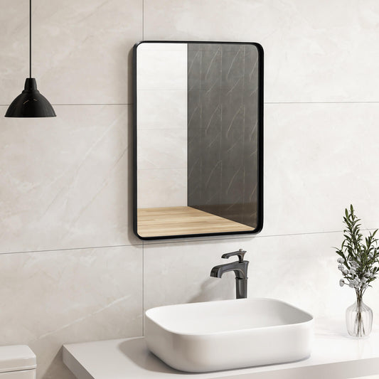 Rectangular Wall Mount Bathroom Mirror, Solid Steel Frame, M, Black Wall Mirrors Black at Gallery Canada