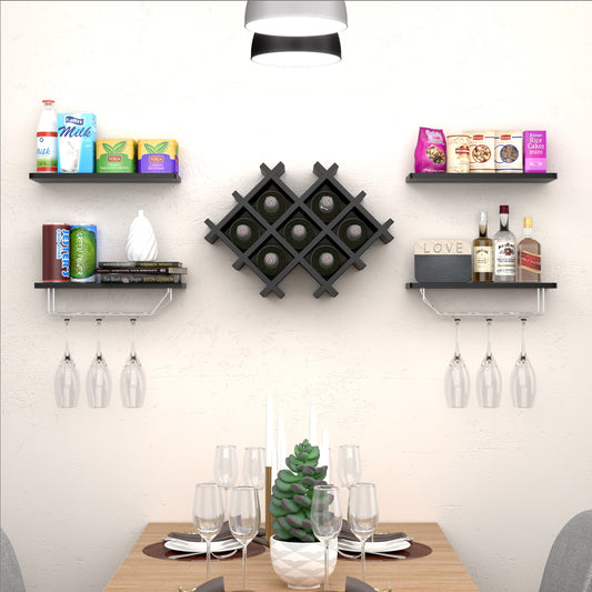 Set of 5 Wall Mount Wine Rack Set w/ Storage Shelves, Black Wine Racks Black at Gallery Canada