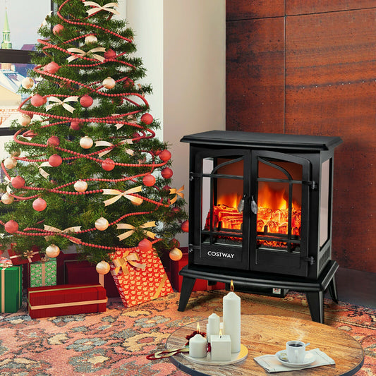 25 Inch Electric Fireplace Heater, Realistic Flame, Black Fireplaces Black at Gallery Canada
