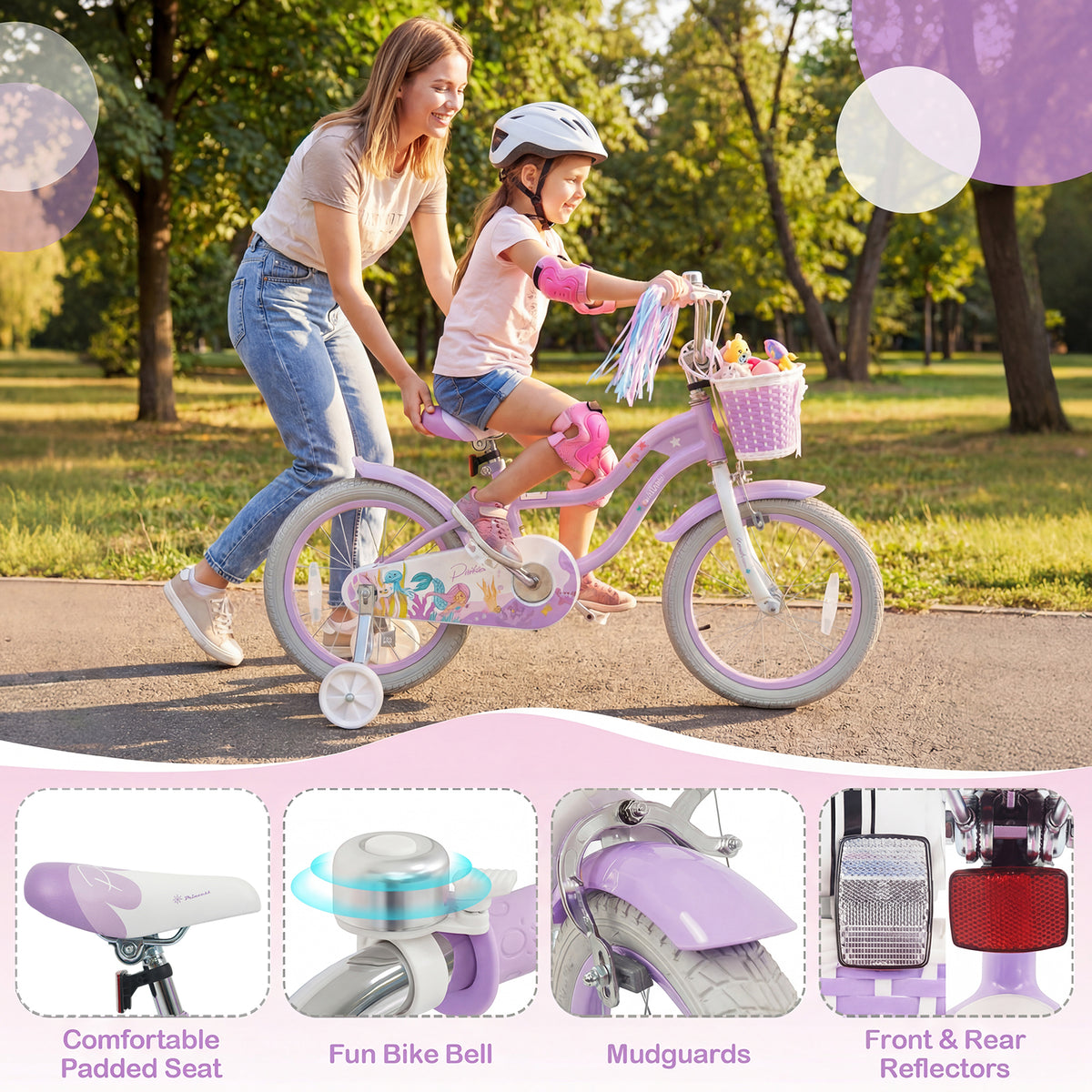 16 Inch Kids Bike, Adjustable, Princess of the Sea Theme, Purple Kids Bike at Gallery Canada