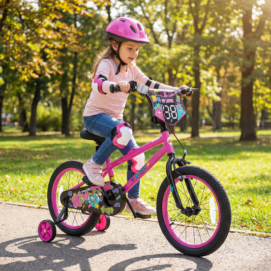 16 Inch Kids Bike with Training Wheels for Ages 4-7 Years Old Pink- Street Art Time, Pink Kids Bike Pink at Gallery Canada