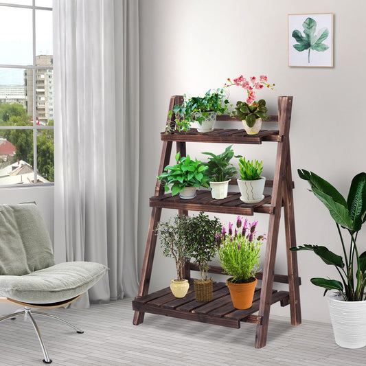 3 Tier Outdoor Wood Design Folding Display Flower Stand, Brown Plant Stands Brown at Gallery Canada