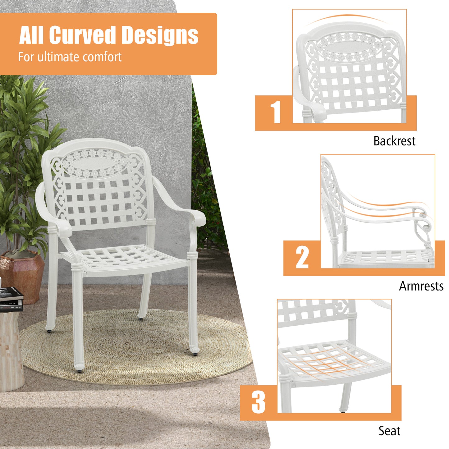Set of 2 Cast Aluminum Patio Chairs with Armrests, Beige Patio Dining Chairs at Gallery Canada