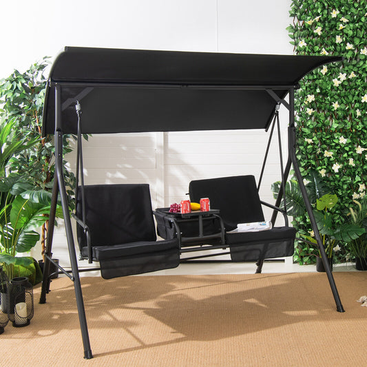 Porch Swing Chair, Adjustable Canopy, Black Porch Swings Black at Gallery Canada