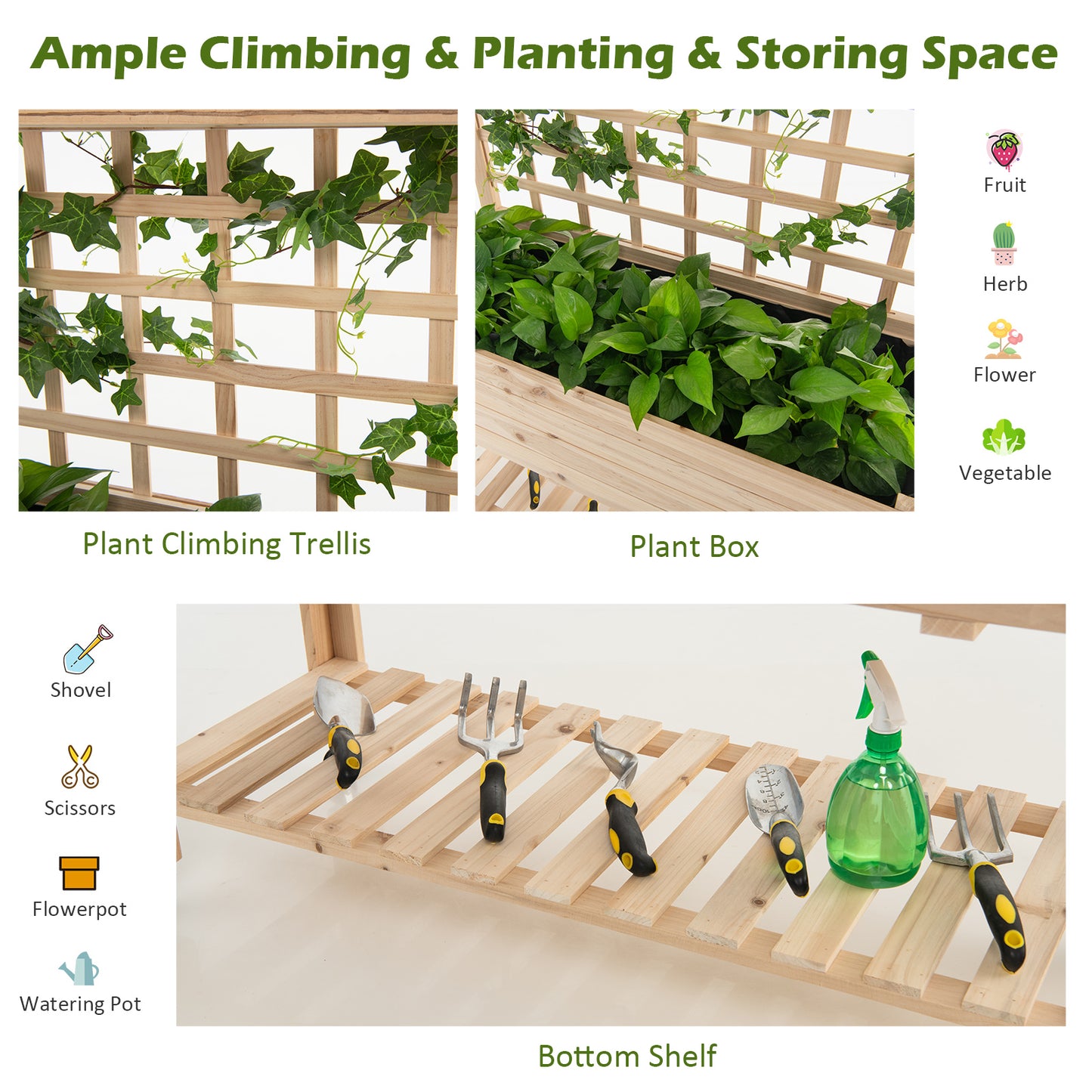 Wooden Raised Garden Bed With Wheels, Trellis, Storage Shelf, Natural Greenhouses at Gallery Canada