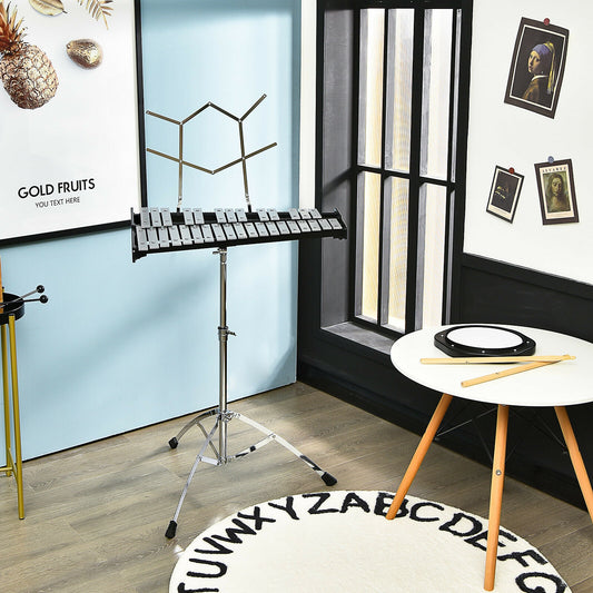 32 Note Glockenspiel Xylophone, Adjustable Stand, Black Drums & Percussion Black at Gallery Canada