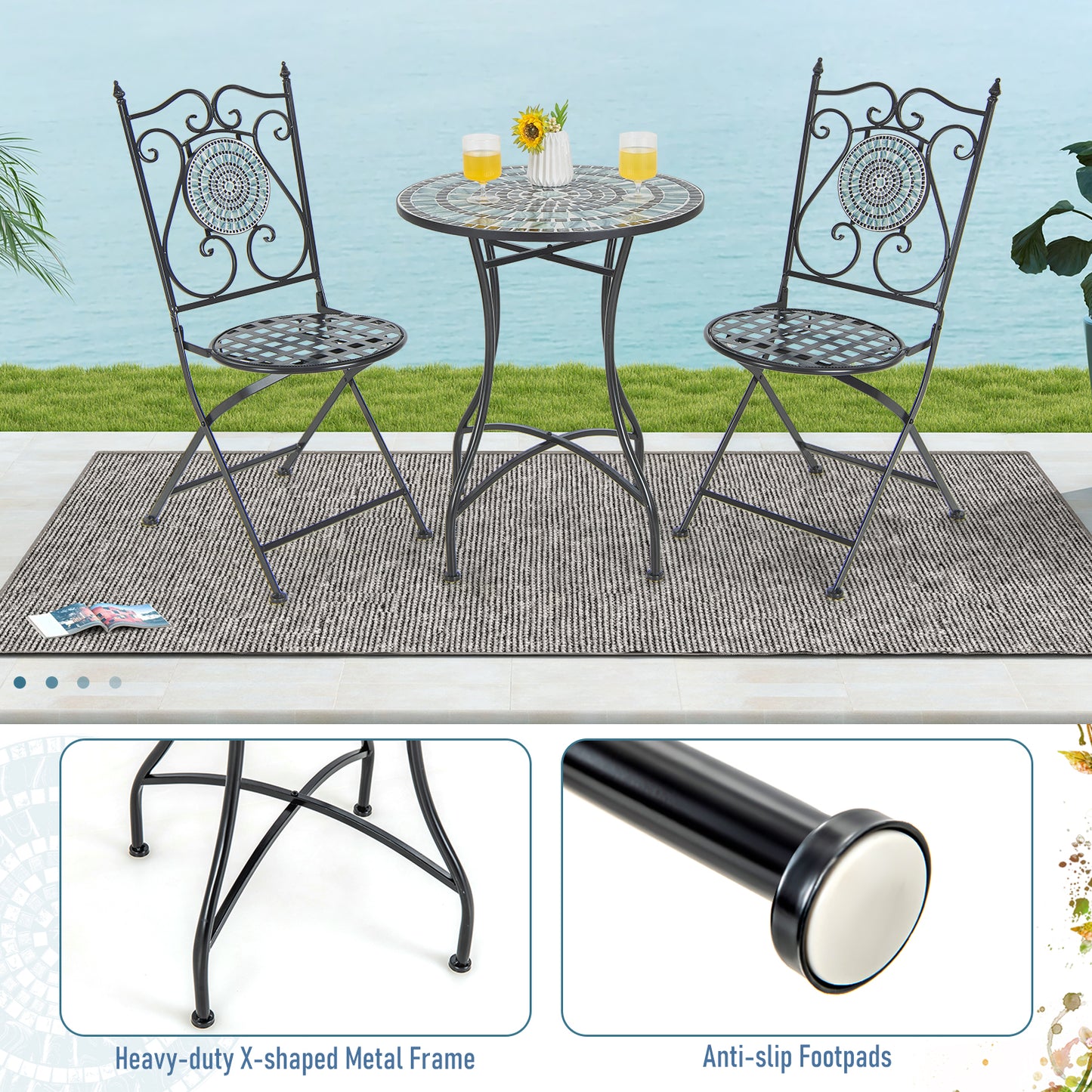24 Inch Patio Bistro Table, Ceramic Tile Tabletop, Blue Patio Dining Tables at Gallery Canada