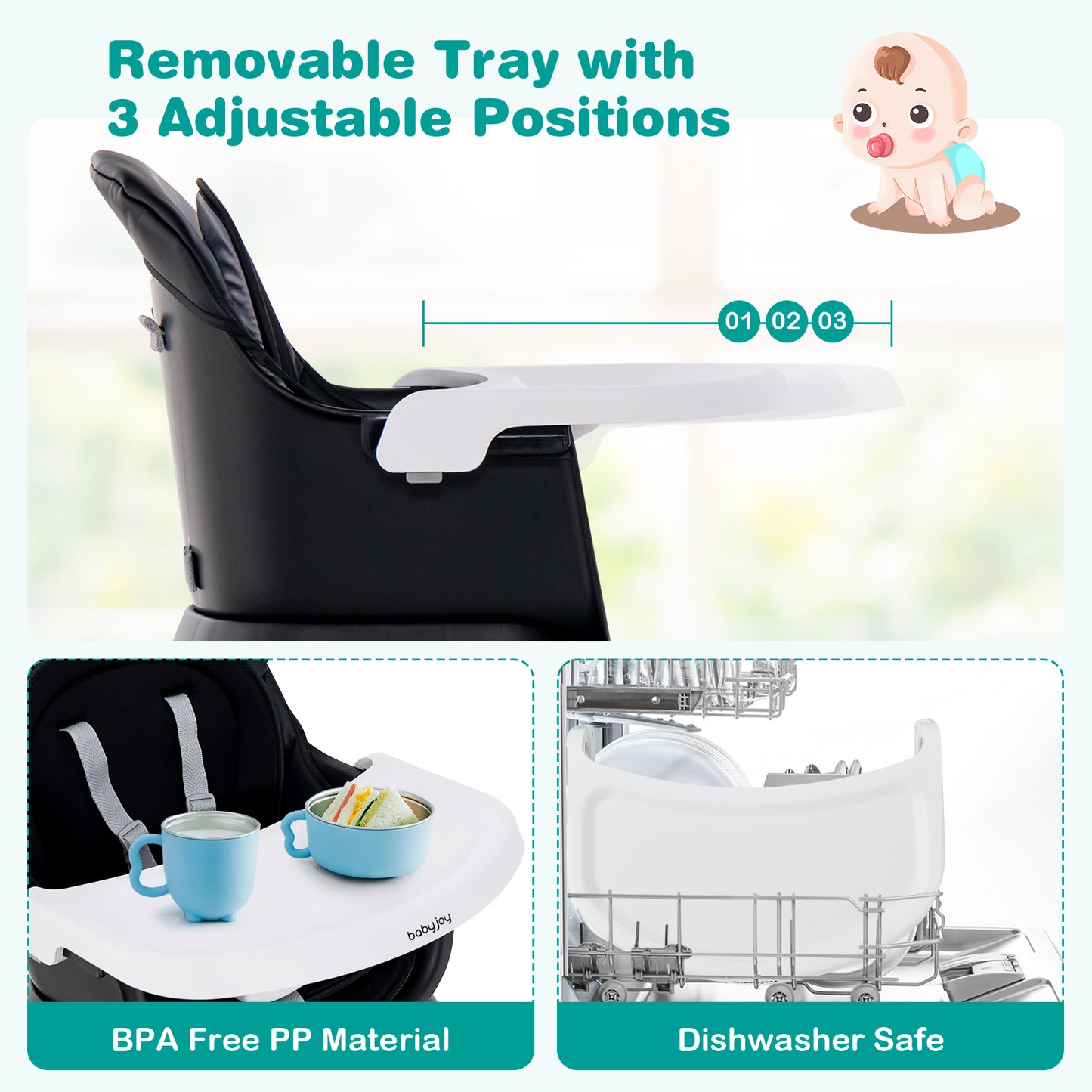 6-In-1 Convertible Baby High Chair, Adjustable Removable Tray, Black High Chairs at Gallery Canada