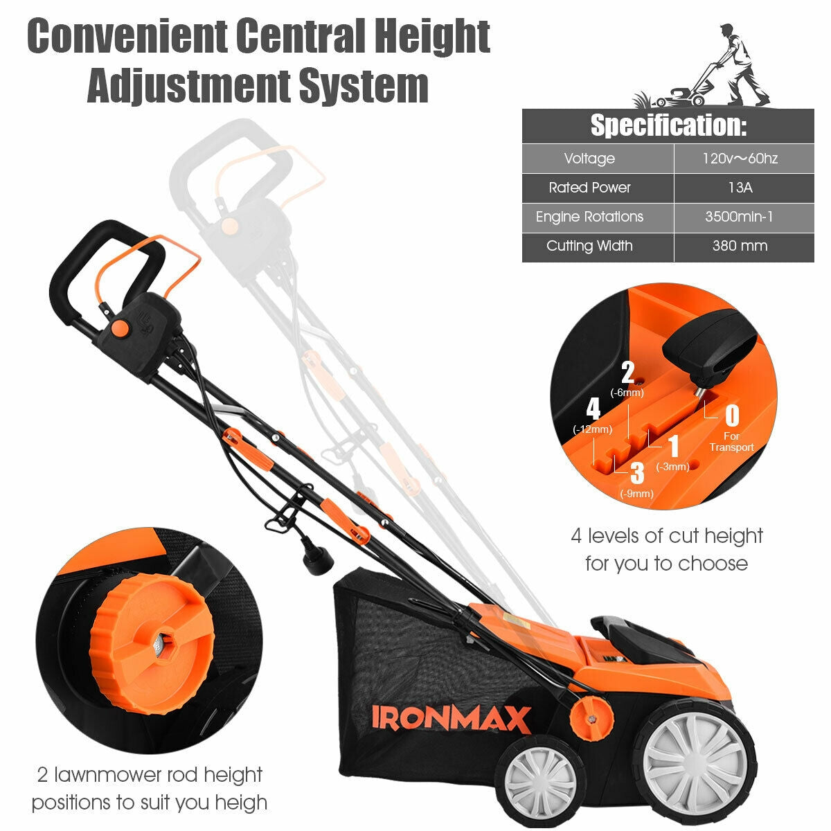 15 Inch 13 Amp Electric Scarifier, Collection Bag, Removable Blades, Orange Garden Tools at Gallery Canada
