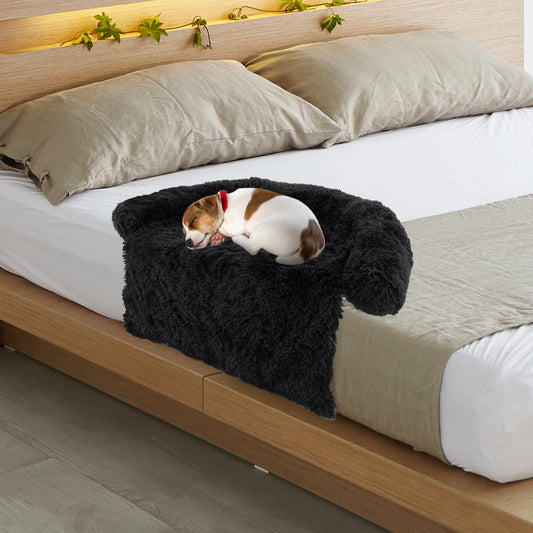 Plush Calming Dog Couch Bed, Anti-Slip Bottom, S, Black Dog Supplies Black at Gallery Canada