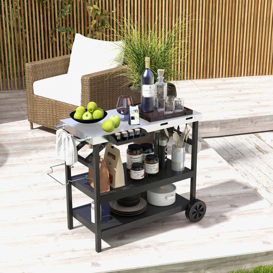 3-Tier Foldable Outdoor Cart, 2 Wheels, Phone Holder, Black Outdoor Grills Black at Gallery Canada