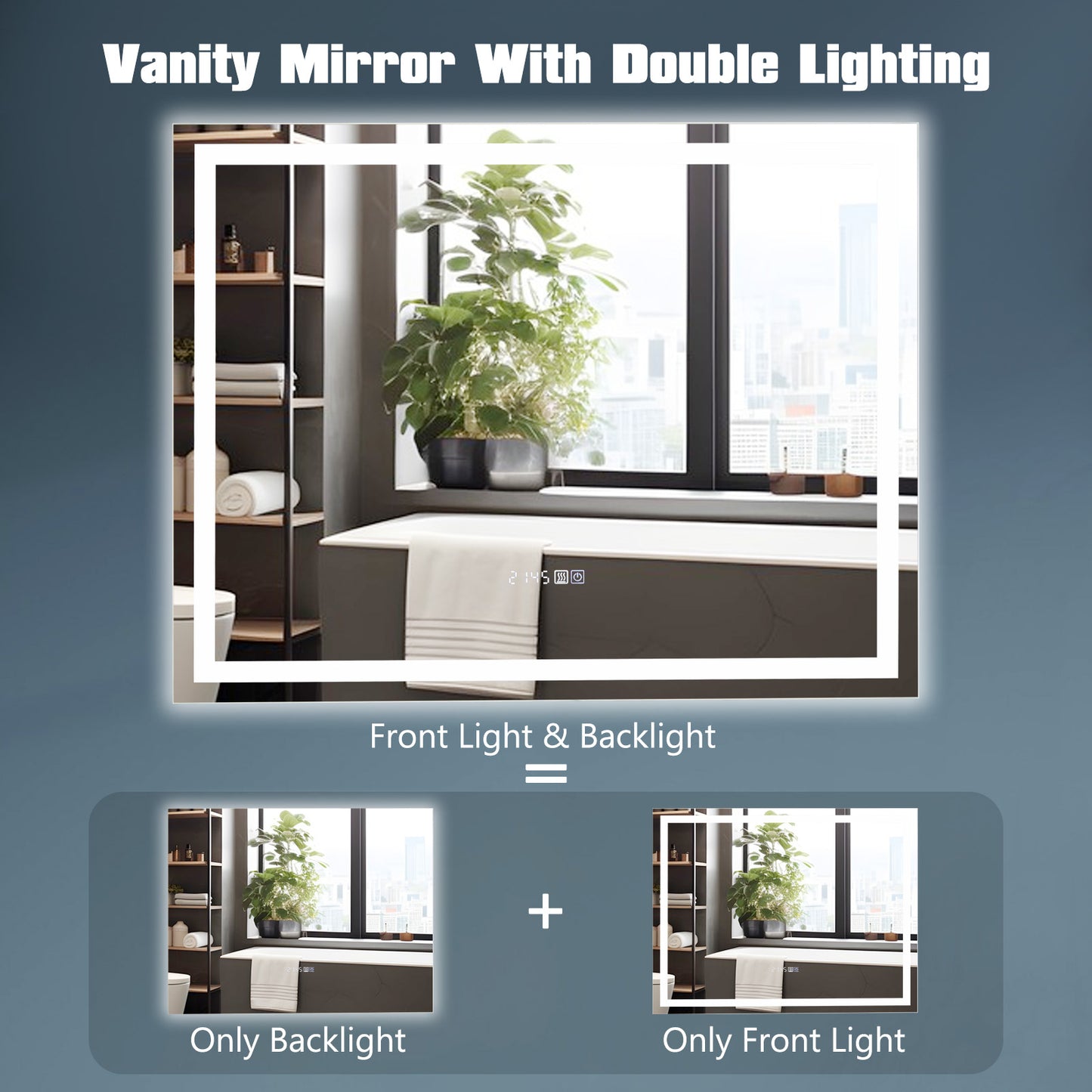 LED Bathroom Mirror, Wall Mounted, Rectangle, 3-Color Dimmable Lights, M, White Wall Mirrors at Gallery Canada