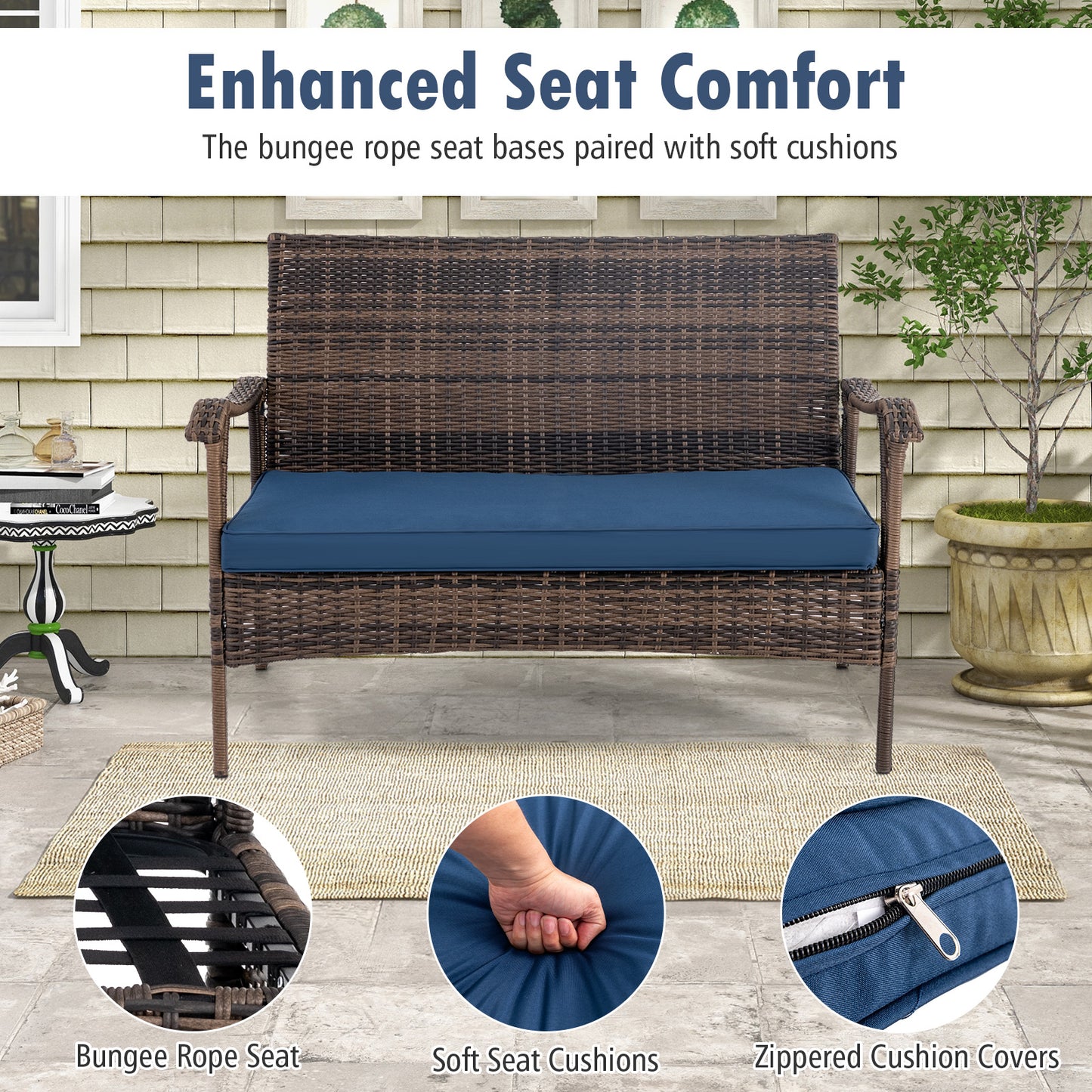 Wicker Rocking Set, 4 Pieces, Bungee Rope Seat, Navy Patio Conversation Sets at Gallery Canada