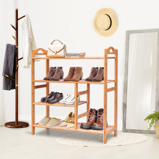 4 Tier Bamboo Storage Shoe Rack, Natural Shoe Racks & Storage Benches Natural at Gallery Canada