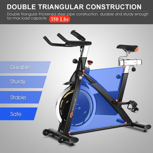 Indoor Fixed Aerobic Exercise Bike With Flywheel, LCD Display, Black Exercise Bikes Black at Gallery Canada
