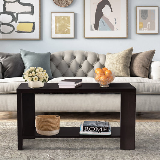 Rectangular Cocktail Coffee Table with Storage Shelf, Brown Coffee Tables Brown at Gallery Canada