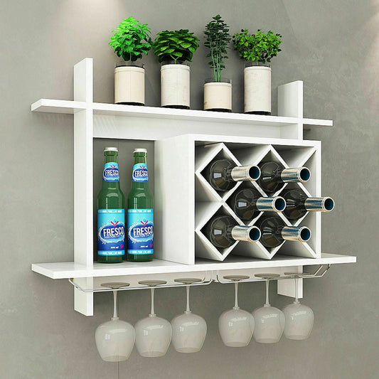 Household Wall Mount Wine Rack Organizer with Glass Holder Storage Shelf, White Wine Racks White at Gallery Canada