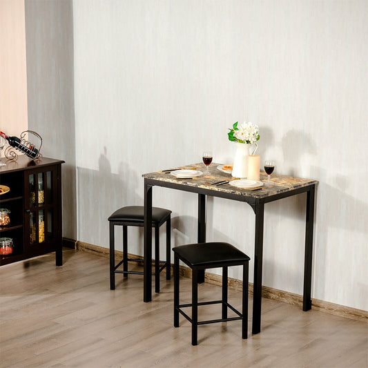 Kitchen Counter Height Faux Marble Table, 2 Chairs Set, Brown Dining Room Sets Brown at Gallery Canada