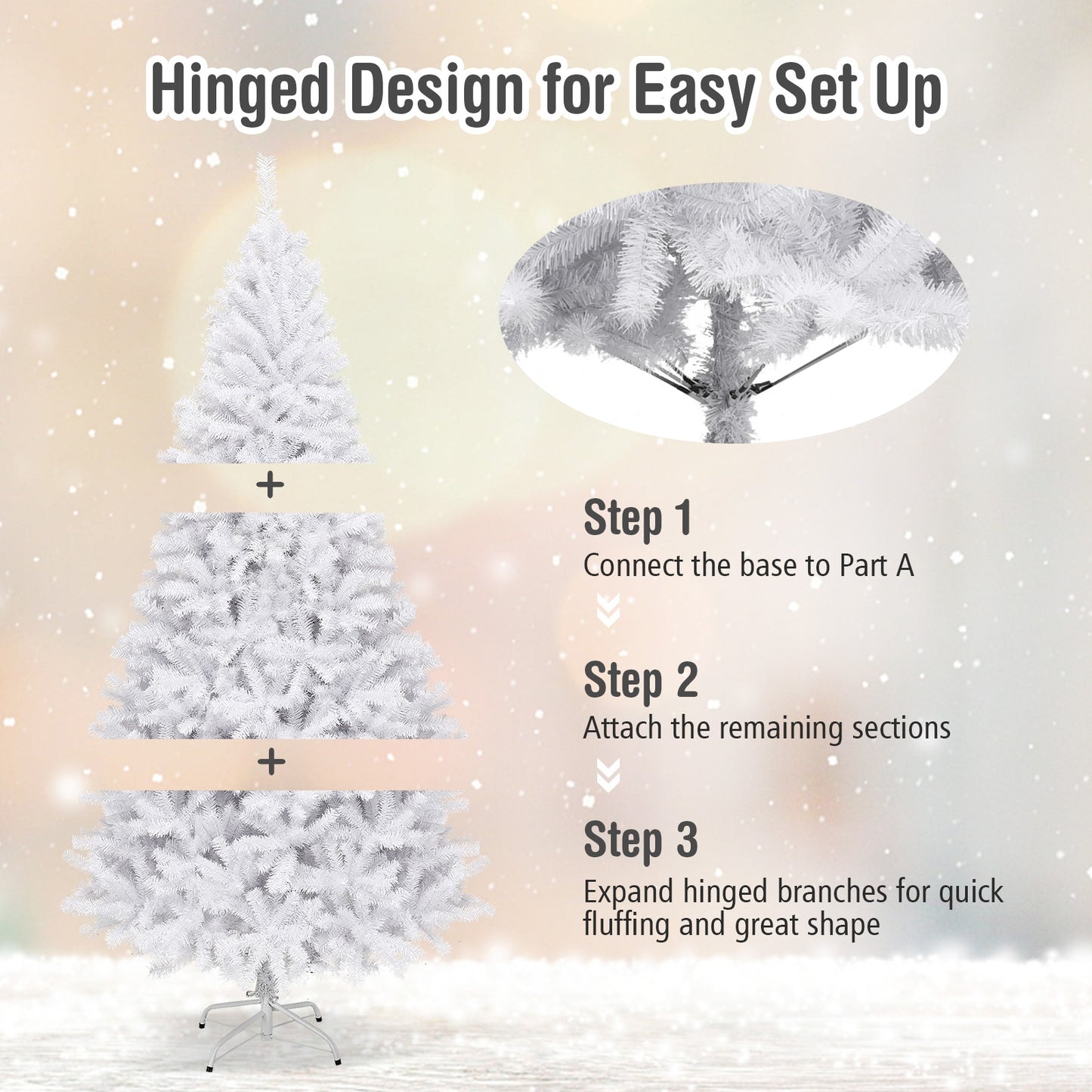 Hinged Artificial Christmas Tree, 7.5 Feet, Metal Stand, White Christmas Tree at Gallery Canada