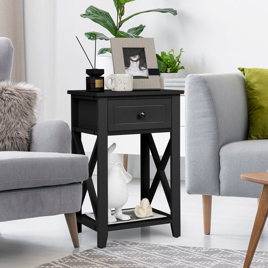 Storage Bedside Nightstand, Bottom Shelf, Black End & Side Tables Black at Gallery Canada
