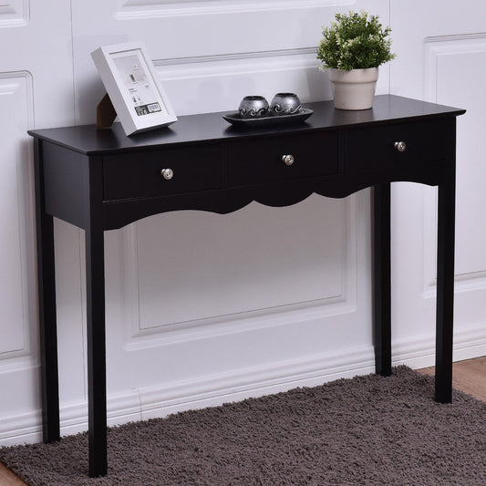 Hall table Side Table w/ 3 Drawers, Black Console Tables Black at Gallery Canada
