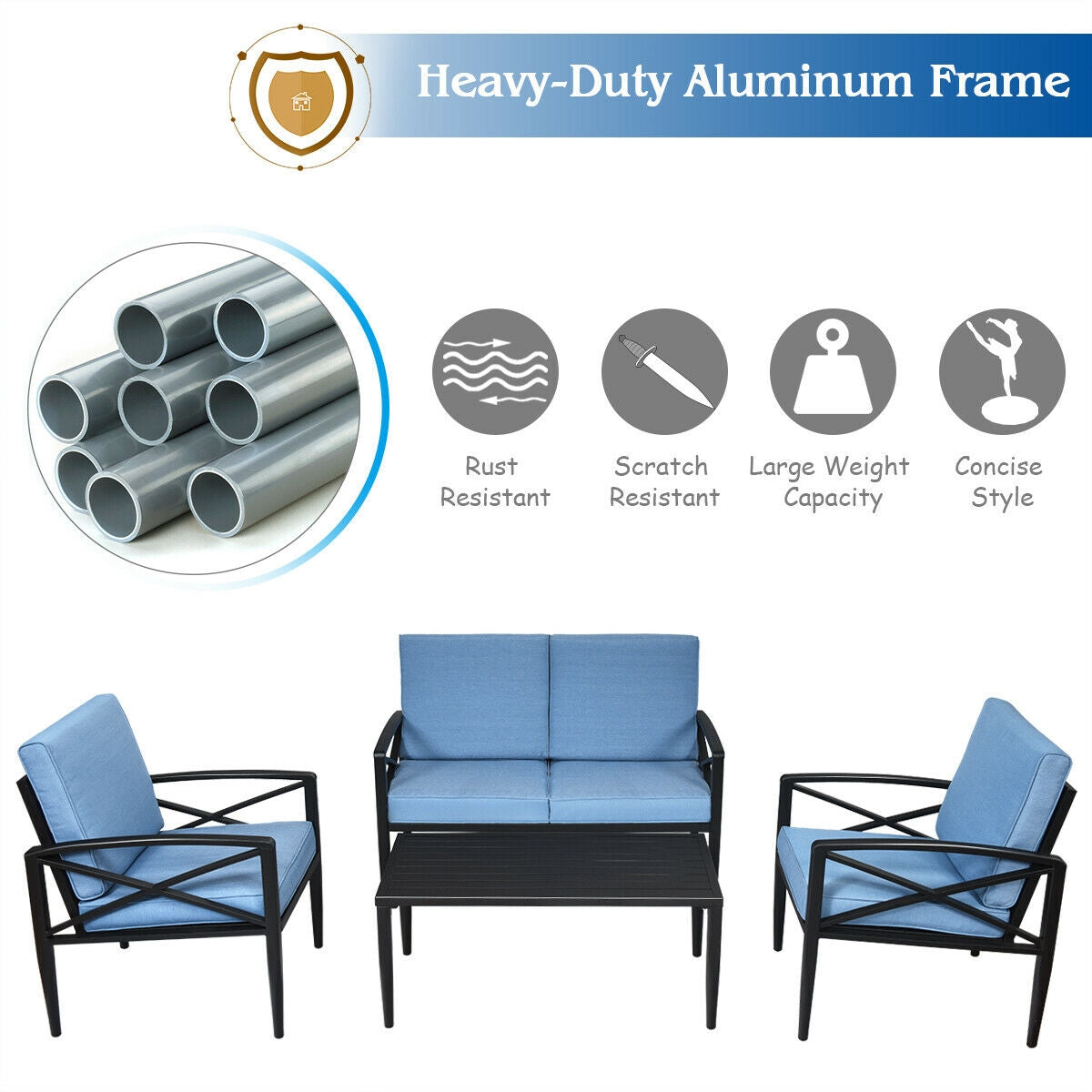 4-Piece Patio Set, Aluminum Frame, Cushioned Sofa, Black Patio Conversation Sets at Gallery Canada