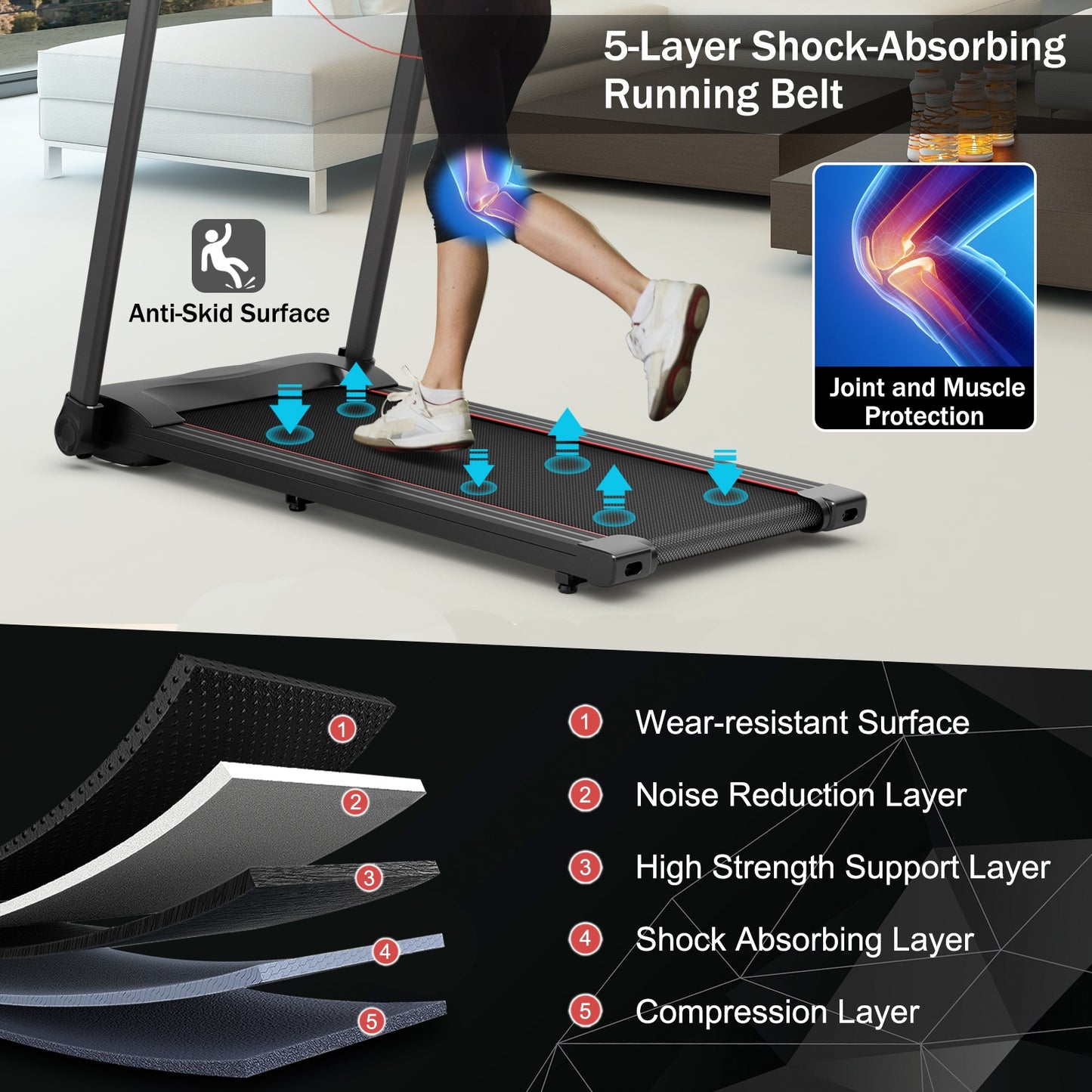 2.25HP Electric Treadmill With Speaker, APP Control, Red Treadmills at Gallery Canada
