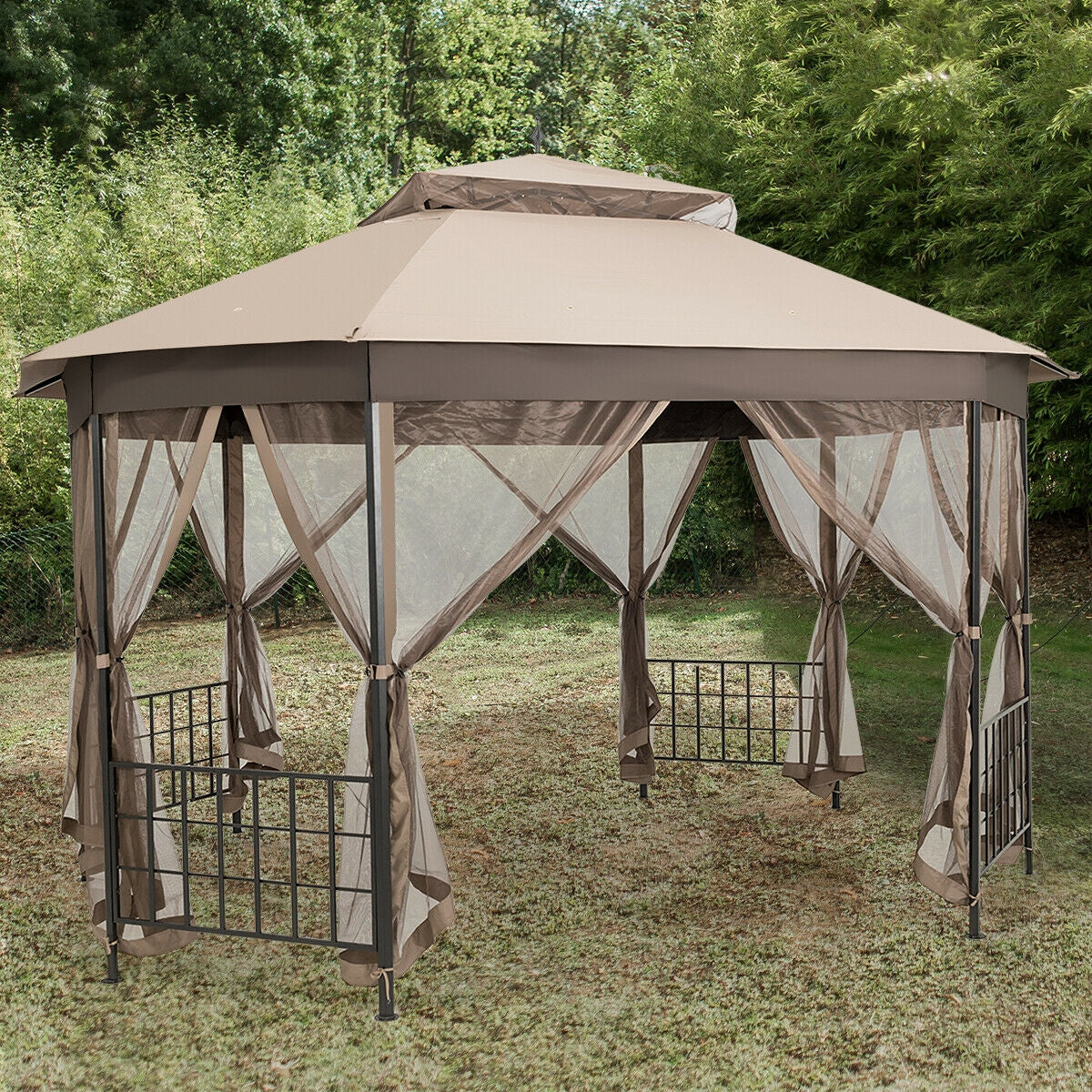 10'x12' Octagonal Patio Gazebo, Brown Gazebos at Gallery Canada