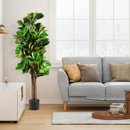 Artificial Fiddle Leaf Fig Tree, 5 Feet, Green Faux Plants Green at Gallery Canada
