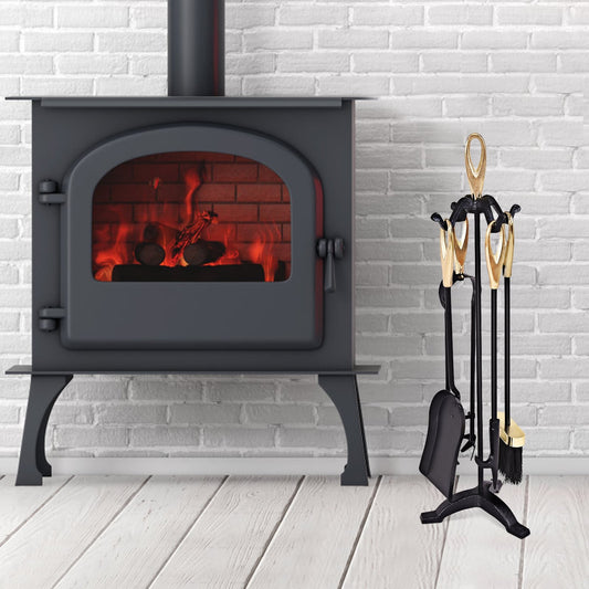5 Pieces Stylish Gold Iron Fireplace Tools Set, Golden Fireplace Tools Golden at Gallery Canada