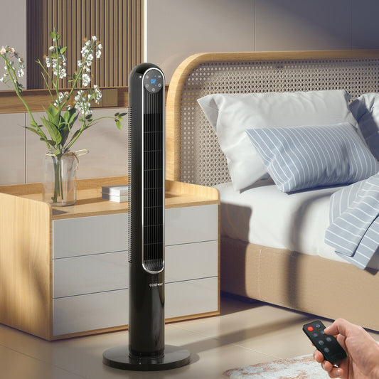 42 Inch 80 Degree Tower Fan, Smart Display Panel, Remote Control, Black Fans Black at Gallery Canada