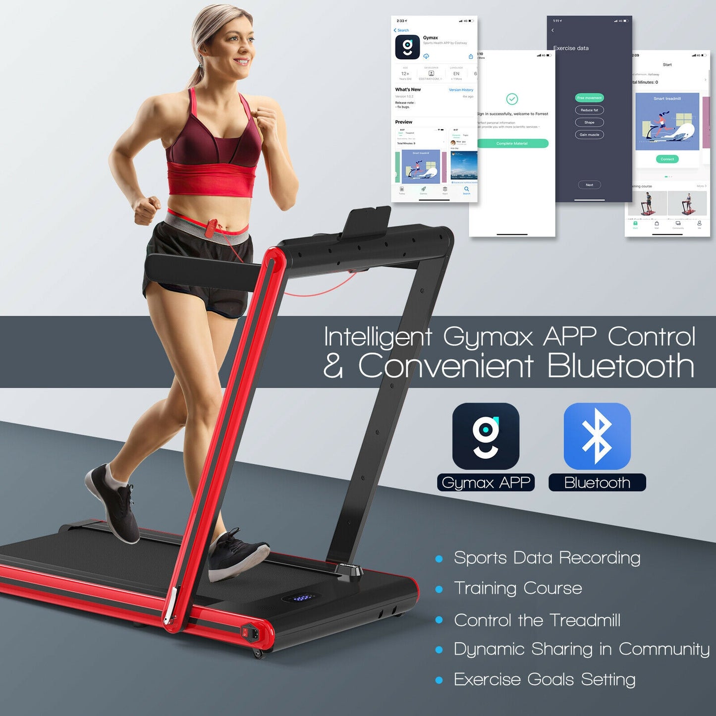 2-In-1 Folding Treadmill, 2.25HP, Red Treadmills at Gallery Canada