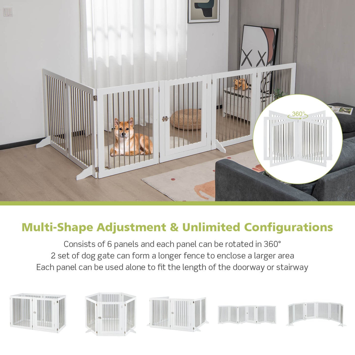 Freestanding 6-Panel Dog Gate, for Stairs, White Pet Gate at Gallery Canada